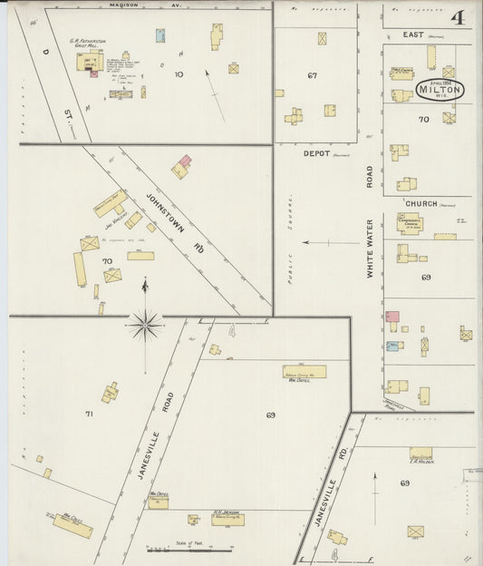 Sanborn Fire Insurance Map from Milton, Rock County, Wisconsin (1894), Sheet #0004 - Historic Sanborn Fire Insurance Map Print, vintage old map wall art, antique decor, genealogy gift, Wisconsin Wisconsin map