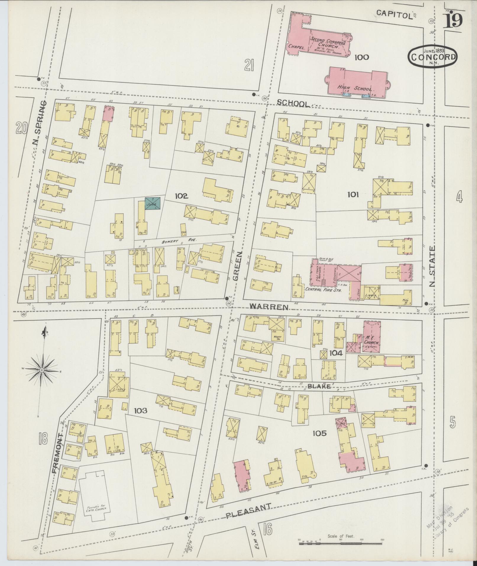 Sanborn Fire Insurance Map from Concord, Merrimack County, New Hampshire (1893), Sheet #0019 - Complete Map Set gallery image, historic Sanborn map, vintage wall art, New Hampshire New Hampshire