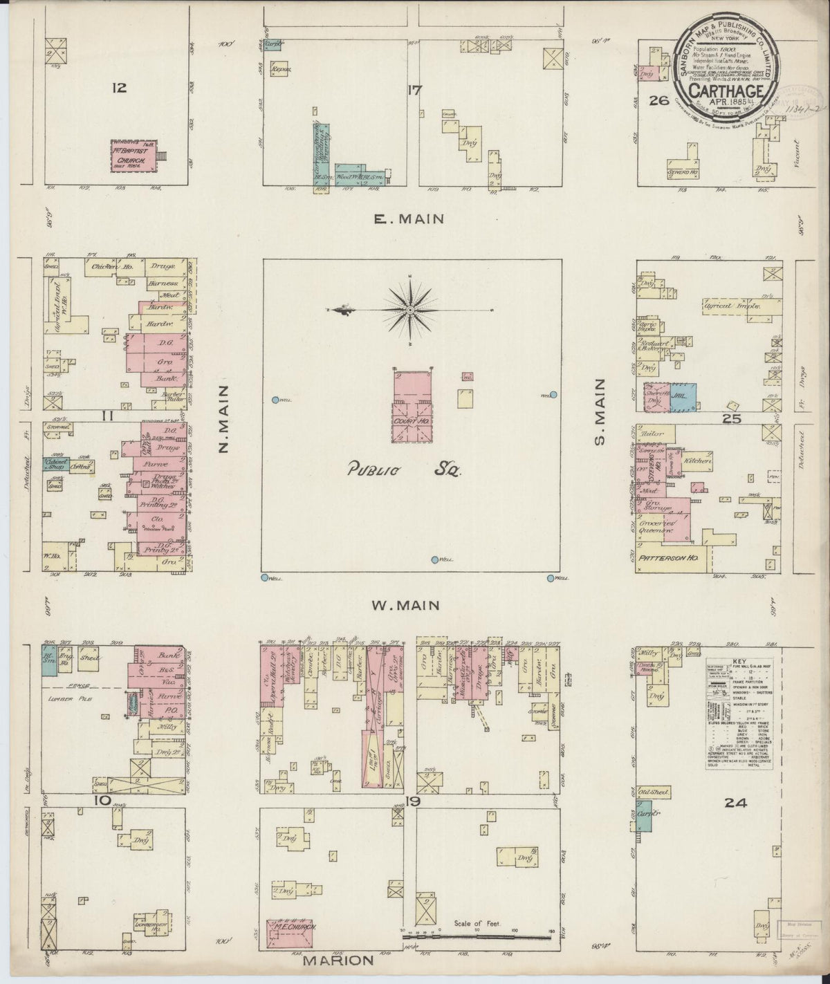 Sanborn Fire Insurance Map from Carthage, Hancock County, Illinois (1885), Sheet #0001 - Historic Sanborn Fire Insurance Map Print, vintage old map wall art, antique decor, genealogy gift, Illinois Illinois map
