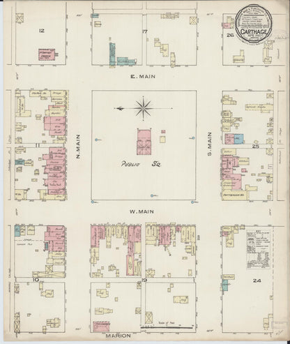 Sanborn Fire Insurance Map from Carthage, Hancock County, Illinois (1885), Sheet #0001 - Historic Sanborn Fire Insurance Map Print, vintage old map wall art, antique decor, genealogy gift, Illinois Illinois map