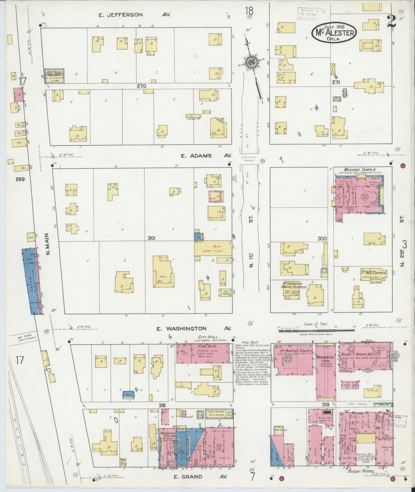 Sanborn Fire Insurance Map from McAlester, Pittsburg County, Oklahoma (1918), Sheet #0002 - Complete Map Set gallery image, historic Sanborn map, vintage wall art, Oklahoma Oklahoma