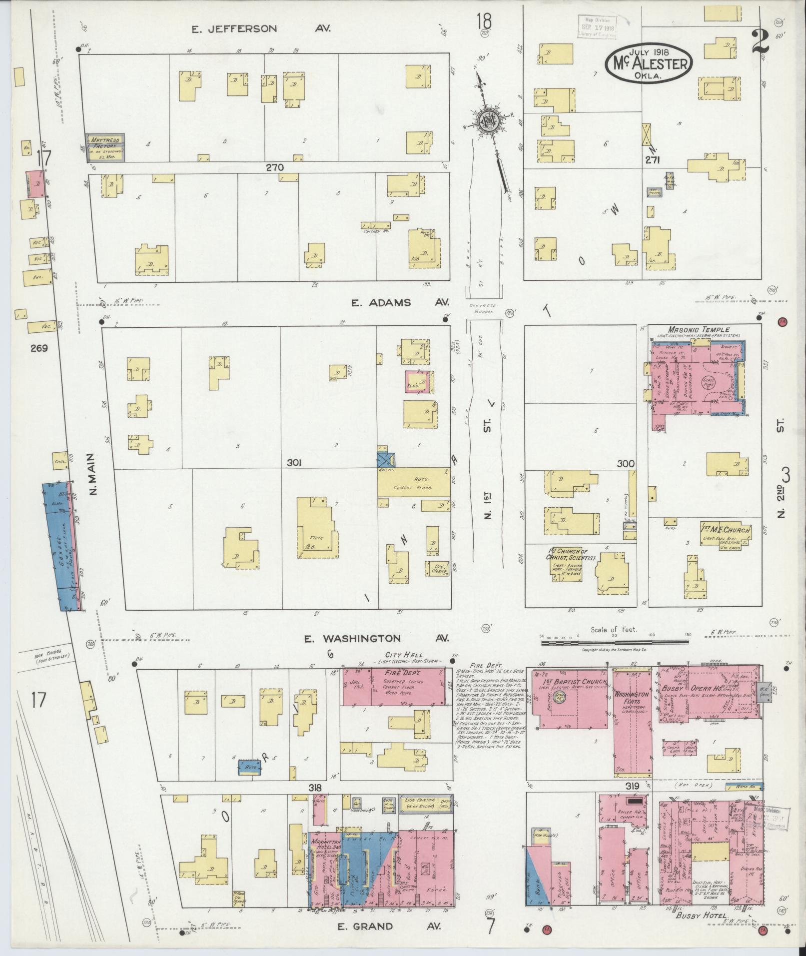 Sanborn Fire Insurance Map from McAlester, Pittsburg County, Oklahoma (1918), Sheet #0002 - Complete Map Set gallery image, historic Sanborn map, vintage wall art, Oklahoma Oklahoma