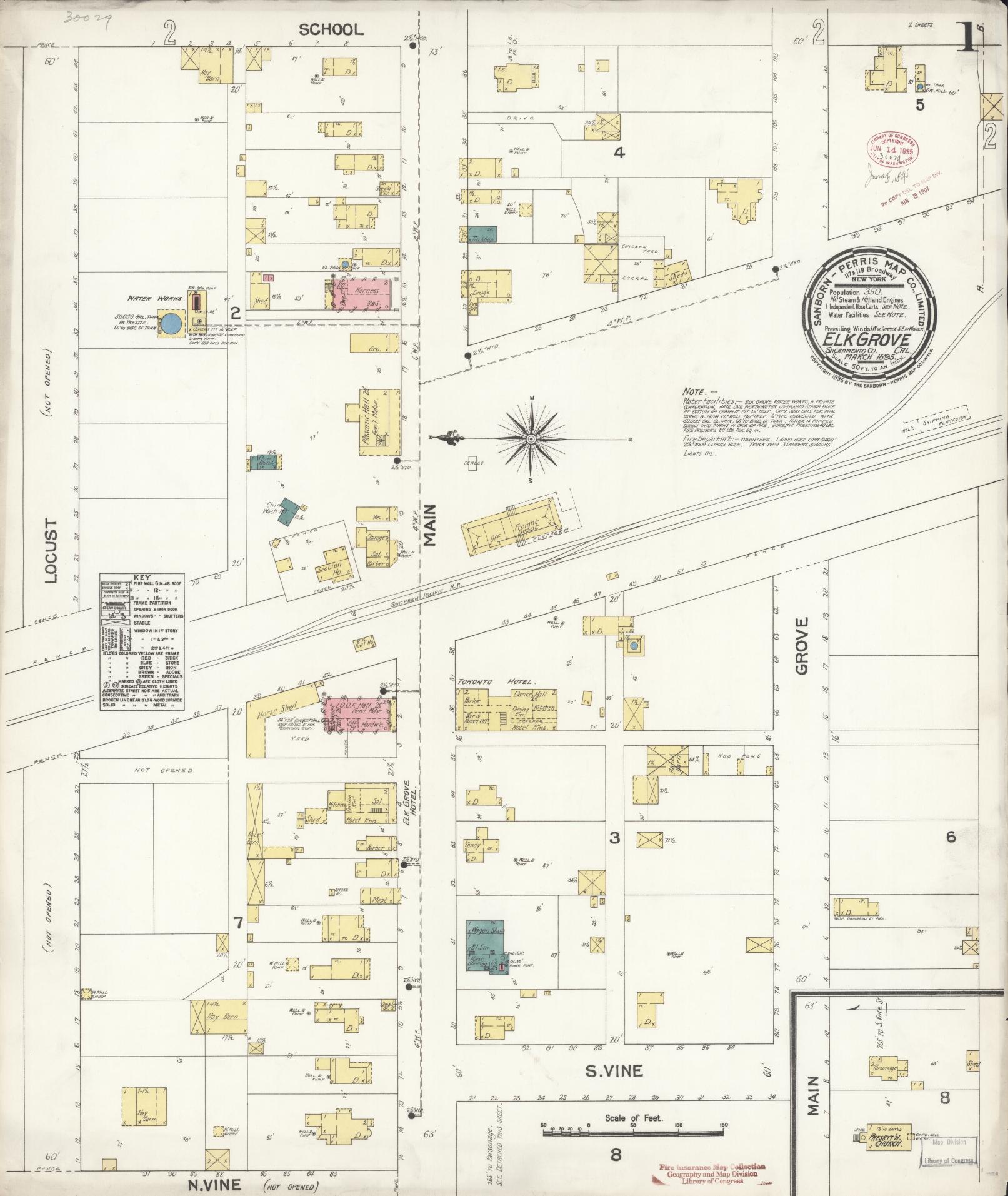 Sanborn Fire Insurance Map from Elk Grove, Sacramento County, California (1895), Sheet #0001 - Complete Map Set gallery image, historic Sanborn map, vintage wall art, California California