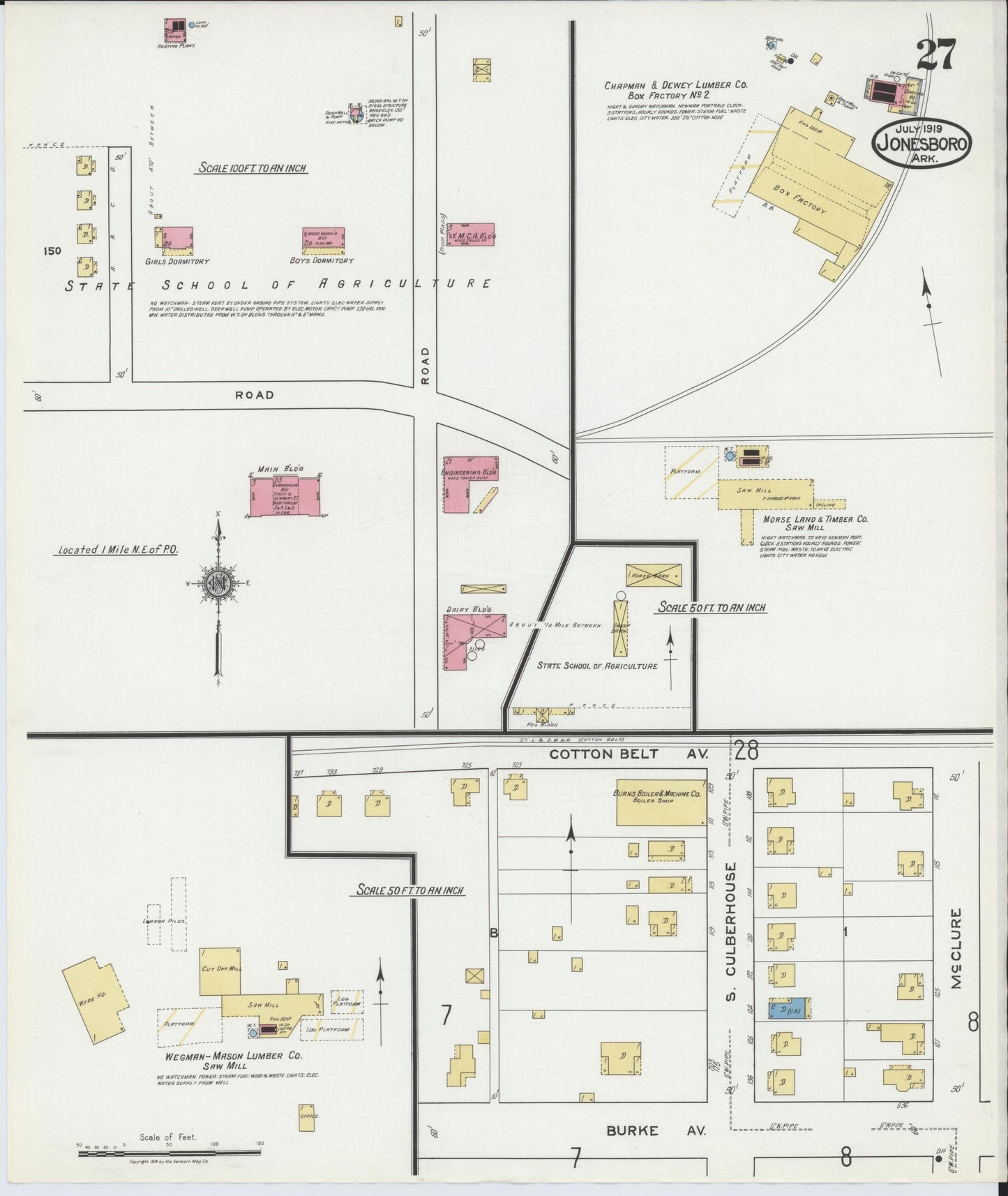Sanborn Fire Insurance Map from Jonesboro, Craighead County, Arkansas (1919), Sheet #0027 - Complete Map Set gallery image, historic Sanborn map, vintage wall art, Arkansas Arkansas