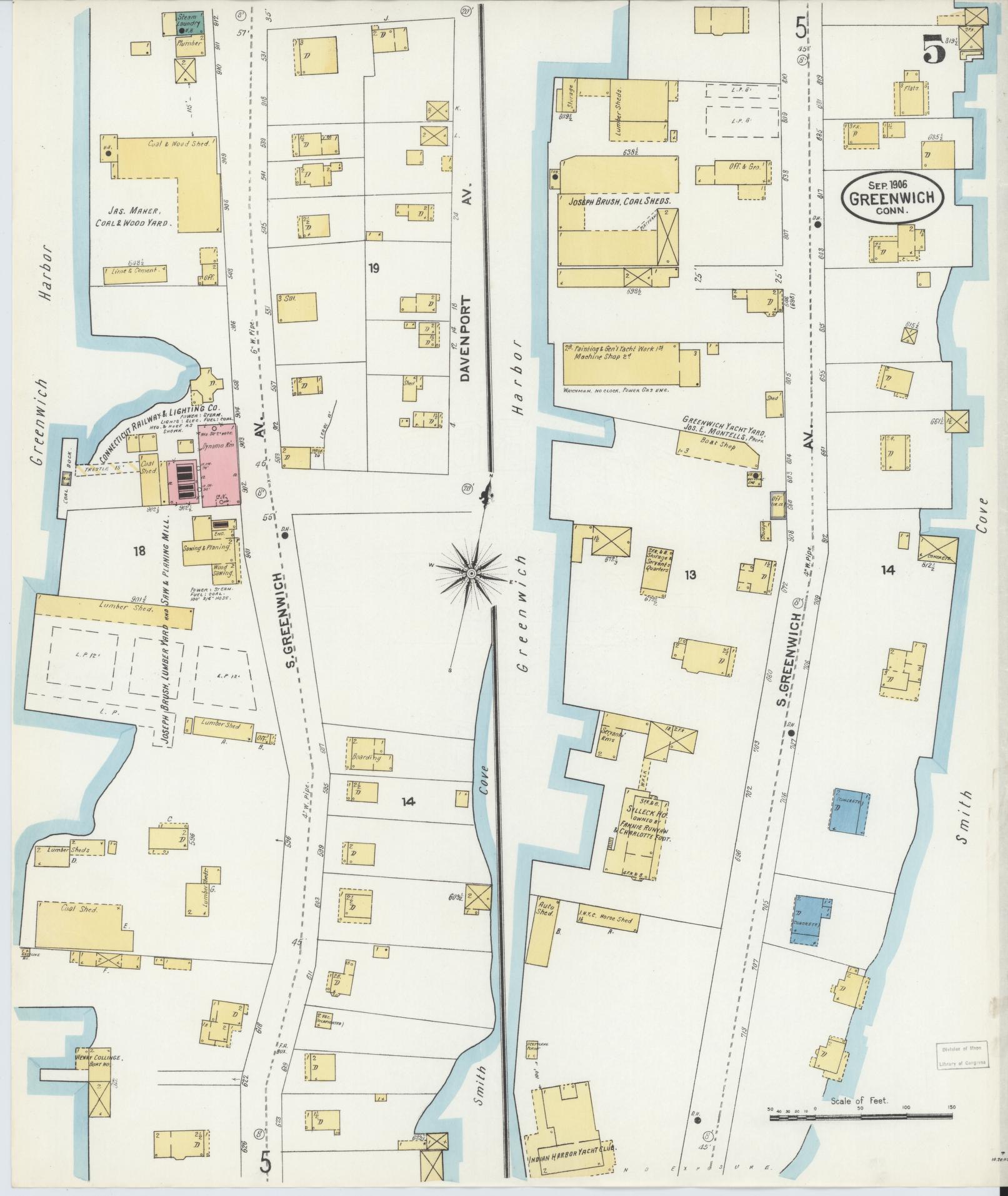 Sanborn Fire Insurance Map from Greenwich, Fairfield County, Connecticut (1906), Sheet #0005 - Complete Map Set gallery image, historic Sanborn map, vintage wall art, Connecticut Connecticut
