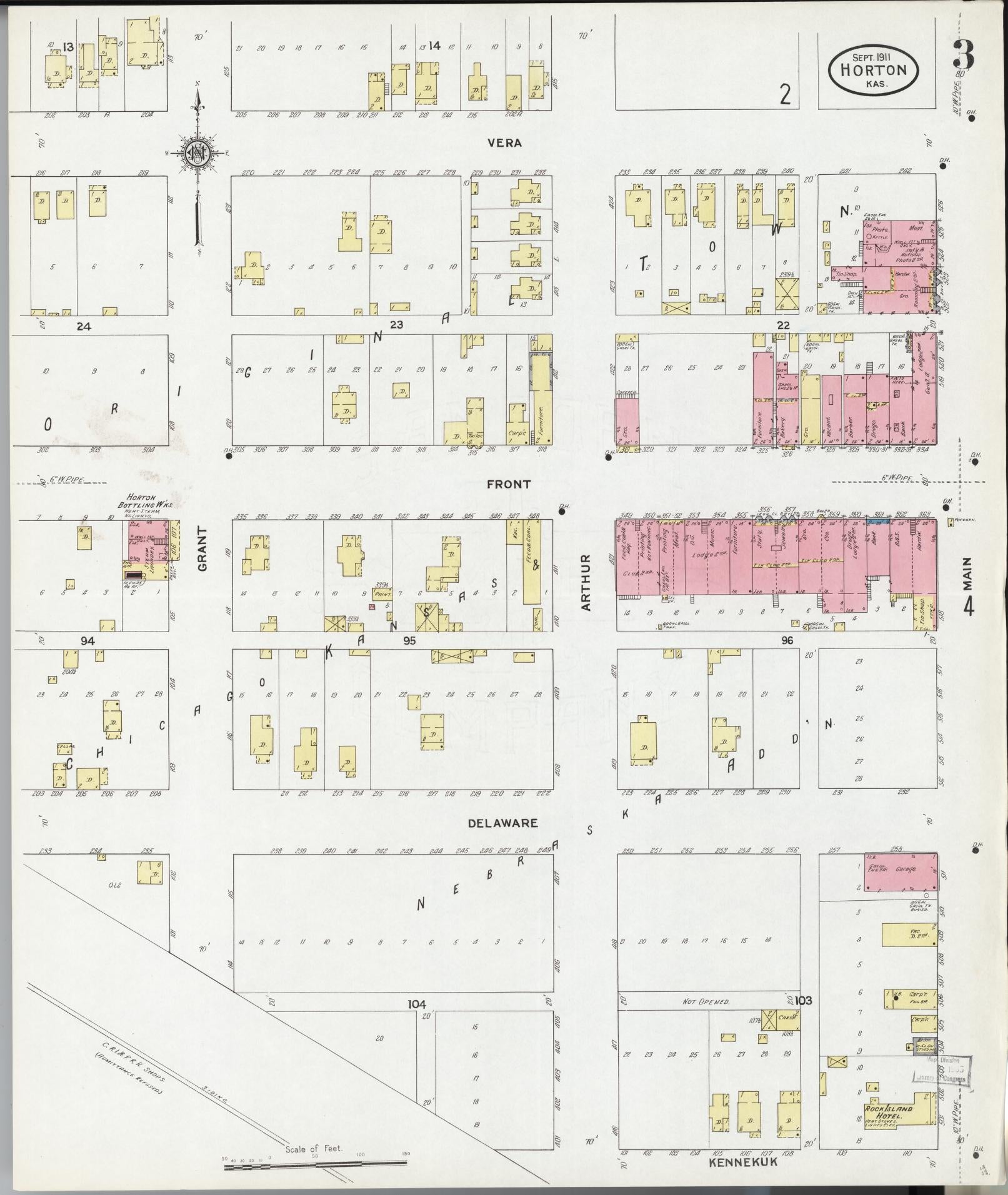 Sanborn Fire Insurance Map from Horton, Brown County, Kansas (1911), Sheet #0003 - Complete Map Set gallery image, historic Sanborn map, vintage wall art, Kansas Kansas