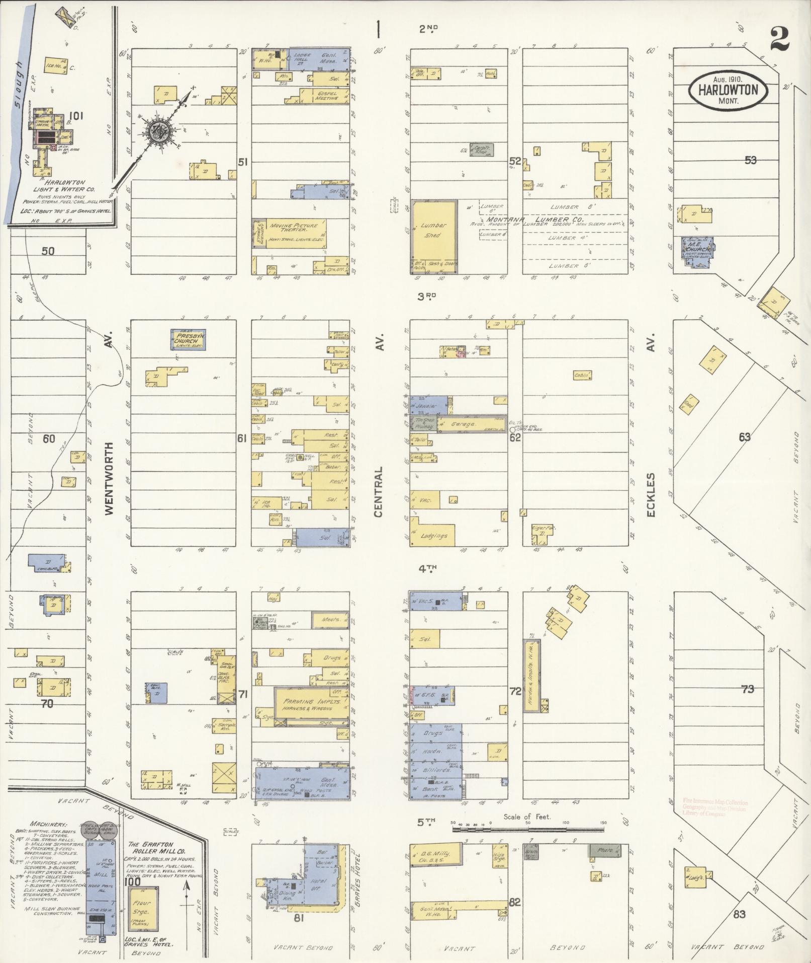 Sanborn Fire Insurance Map from Harlowton, Wheatland County, Montana (1910), Sheet #0002 - Historic Sanborn Fire Insurance Map Print, vintage old map wall art, antique decor, genealogy gift, Montana Montana map