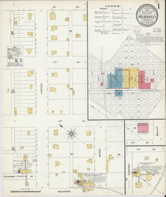 Sanborn Fire Insurance Map from Holdenville, Hughes County, Oklahoma (1903), Sheet #0001 - Complete Map Set gallery image, historic Sanborn map, vintage wall art, Oklahoma Oklahoma