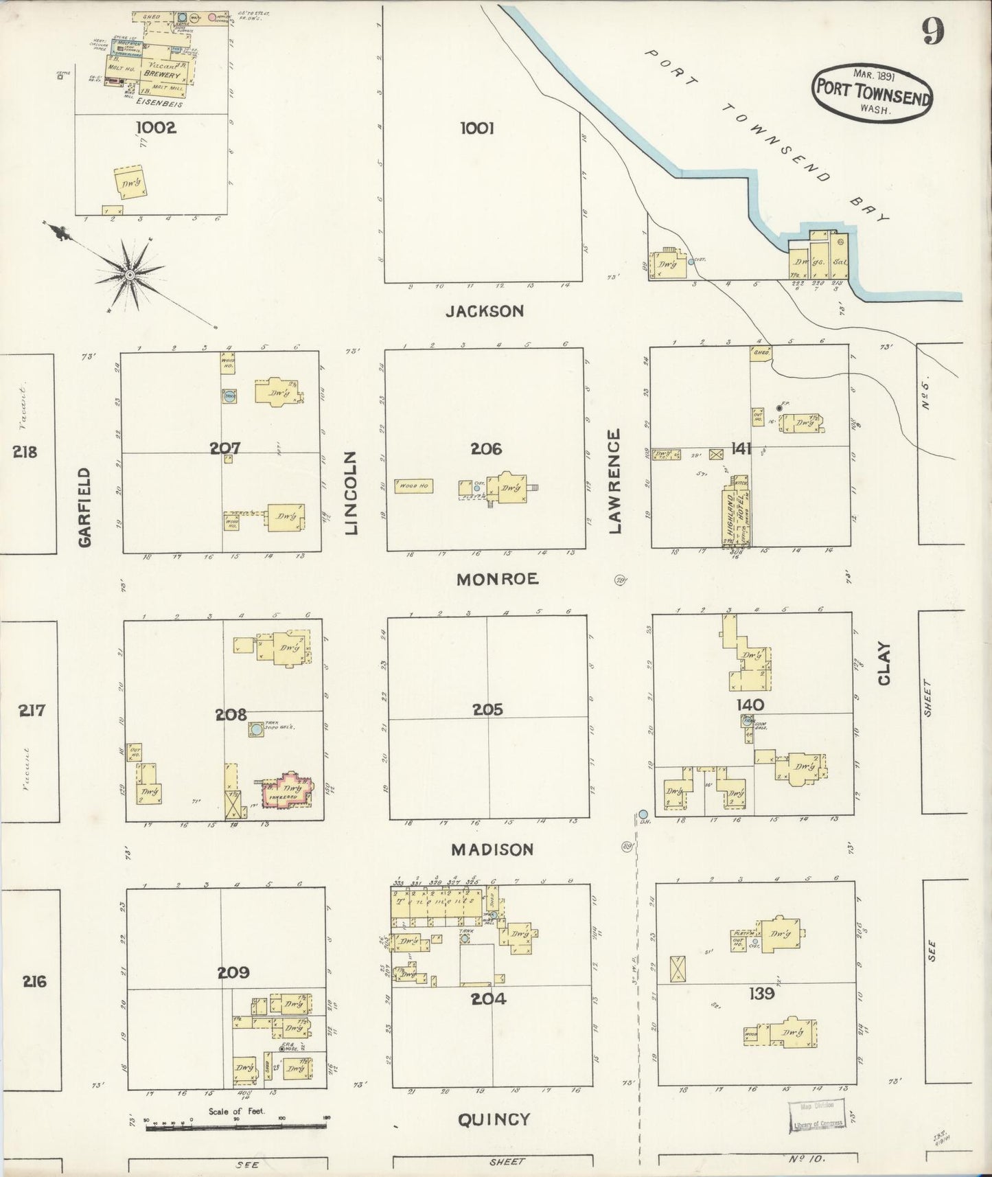 Sanborn Fire Insurance Map from Port Townsend, Jefferson County, Washington (1891), Sheet #0009 - Complete Map Set gallery image, historic Sanborn map, vintage wall art, Washington Washington