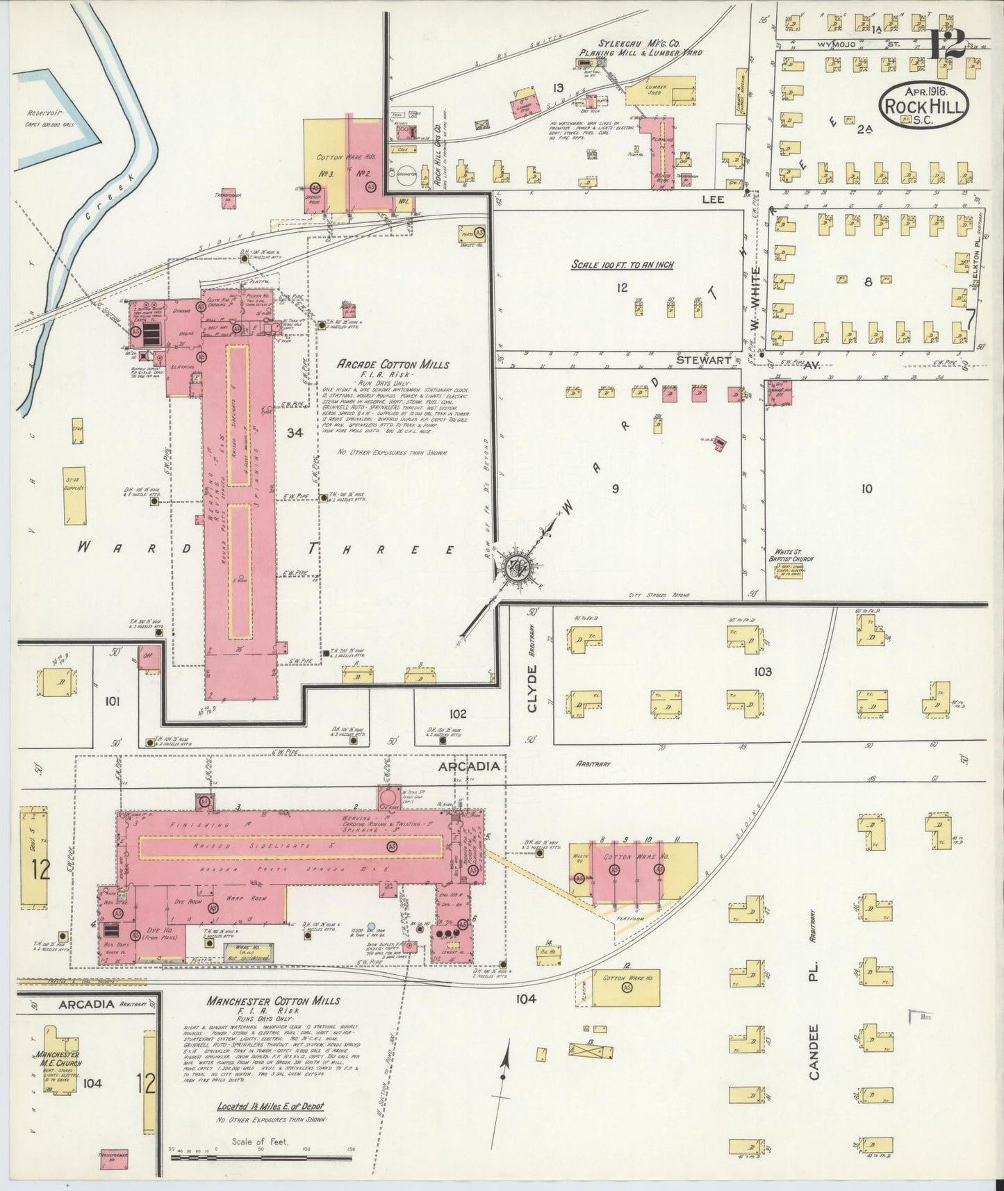 Sanborn Fire Insurance Map from Rock Hill, York County, South Carolina (1916), Sheet #0012 - Complete Map Set gallery image, historic Sanborn map, vintage wall art, South Carolina South Carolina