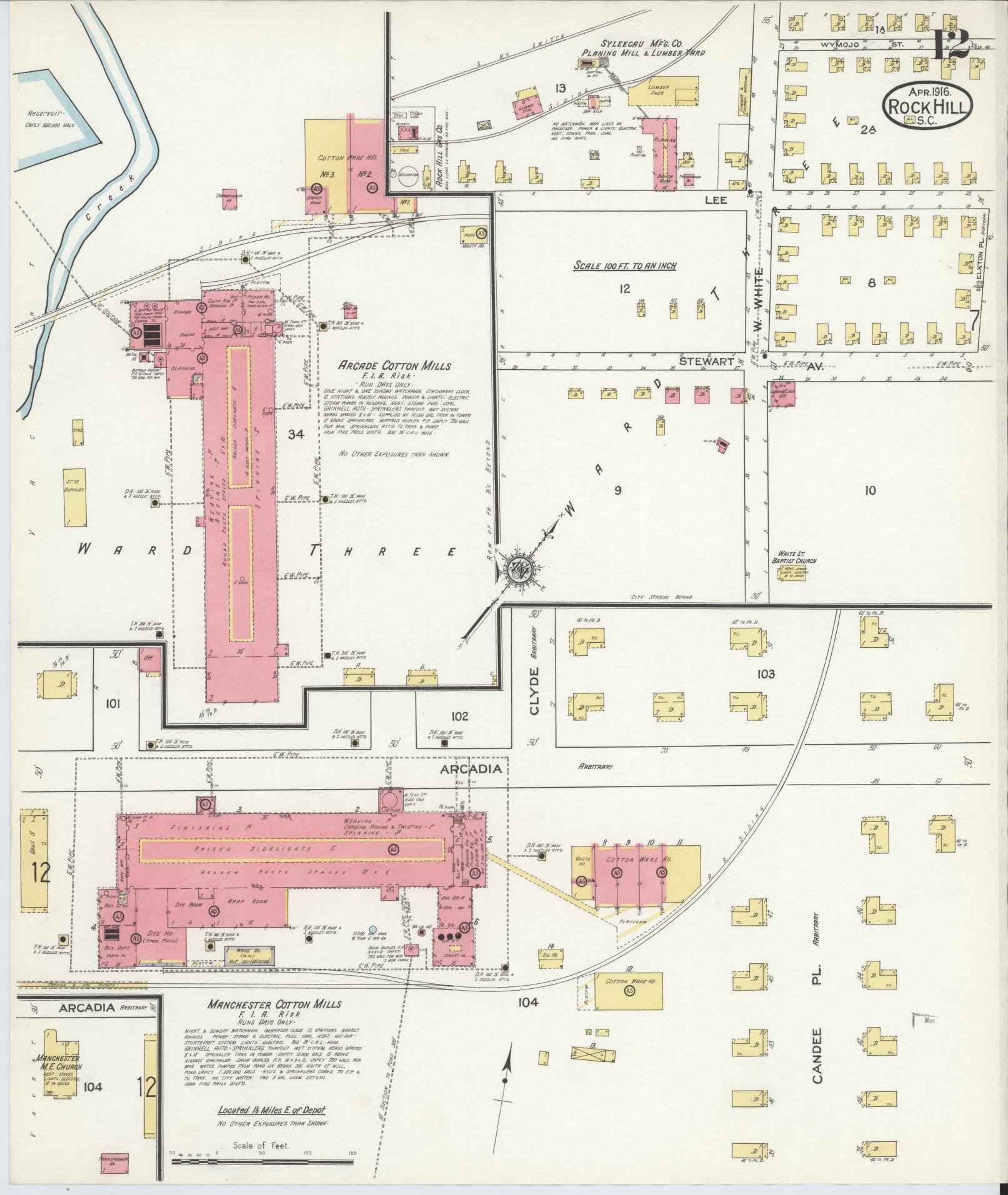Sanborn Fire Insurance Map from Rock Hill, York County, South Carolina (1916), Sheet #0012 - Complete Map Set gallery image, historic Sanborn map, vintage wall art, South Carolina South Carolina