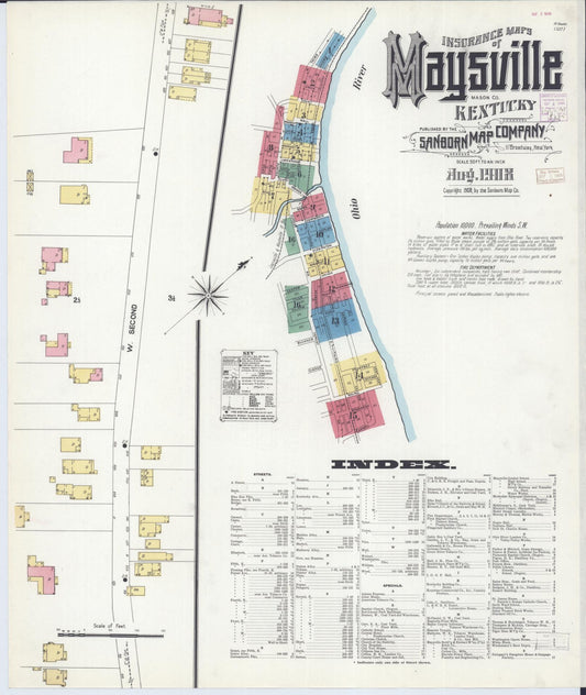 Sanborn Fire Insurance Map from Maysville, Mason County, Kentucky (1908), Sheet #0001 - Complete Map Set gallery image, historic Sanborn map, vintage wall art, Kentucky Kentucky