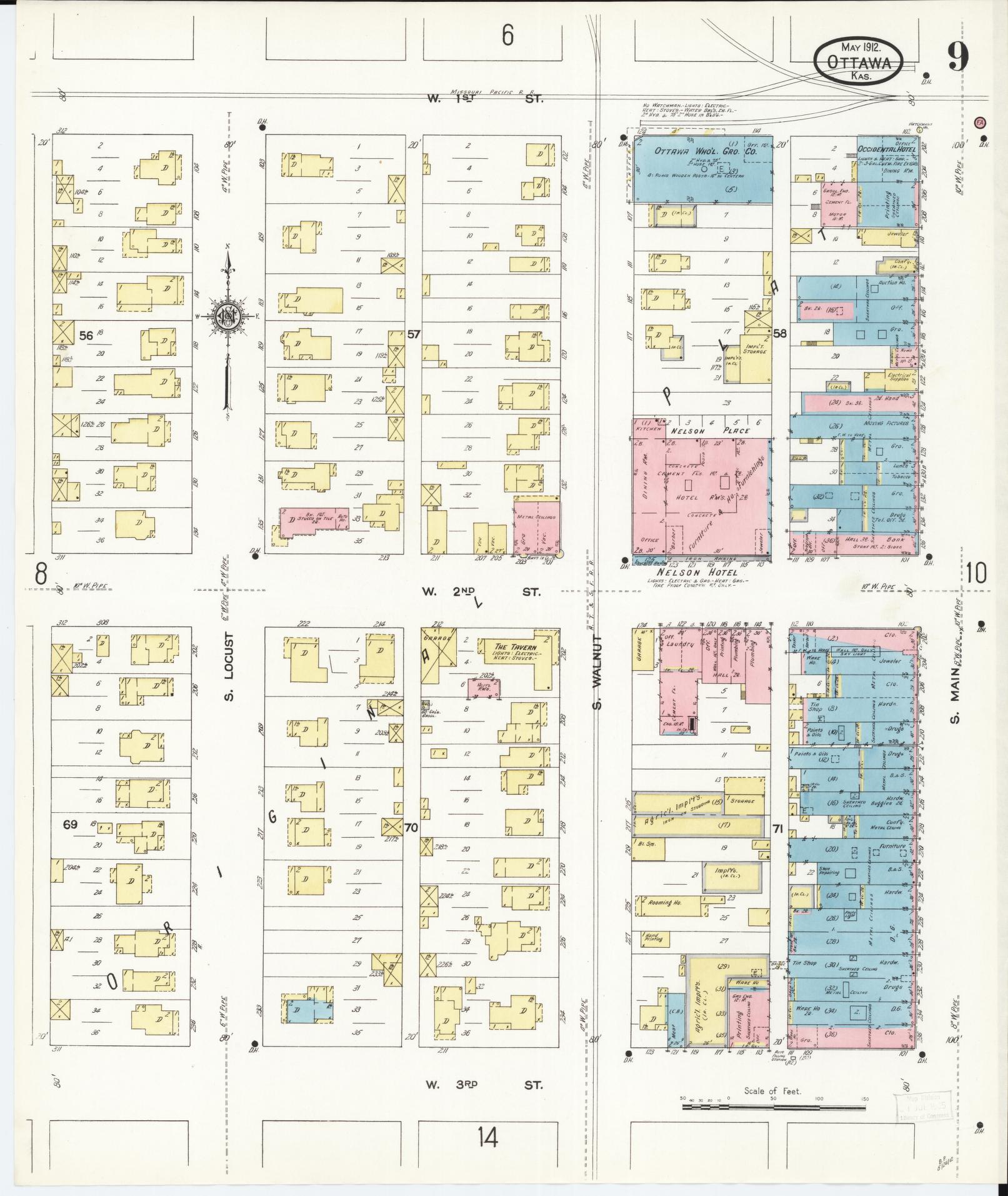 Sanborn Fire Insurance Map from Ottawa, Franklin County, Kansas (1912), Sheet #0009 - Historic Sanborn Fire Insurance Map Print, vintage old map wall art, antique decor, genealogy gift, Kansas Kansas map