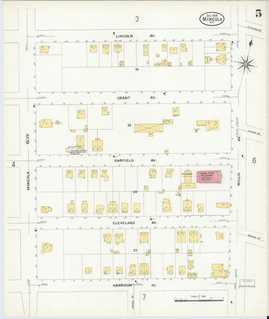 Sanborn Fire Insurance Map from Mineola, Nassau County, New York (1908), Sheet #0005 - Historic Sanborn Fire Insurance Map Print, vintage old map wall art, antique decor, genealogy gift, New York New York map