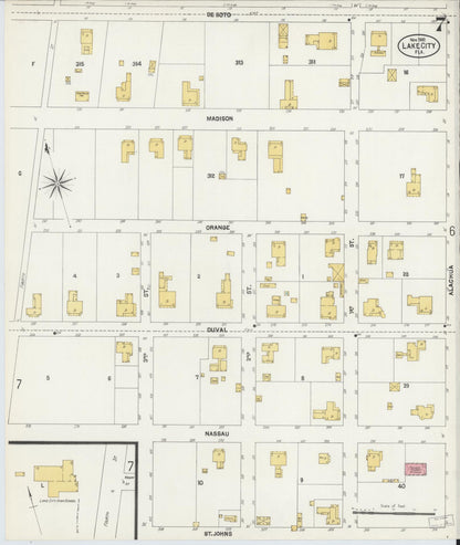 Sanborn Fire Insurance Map from Lake City, Columbia County, Florida (1902), Sheet #0007 - Complete Map Set gallery image, historic Sanborn map, vintage wall art, Florida Florida