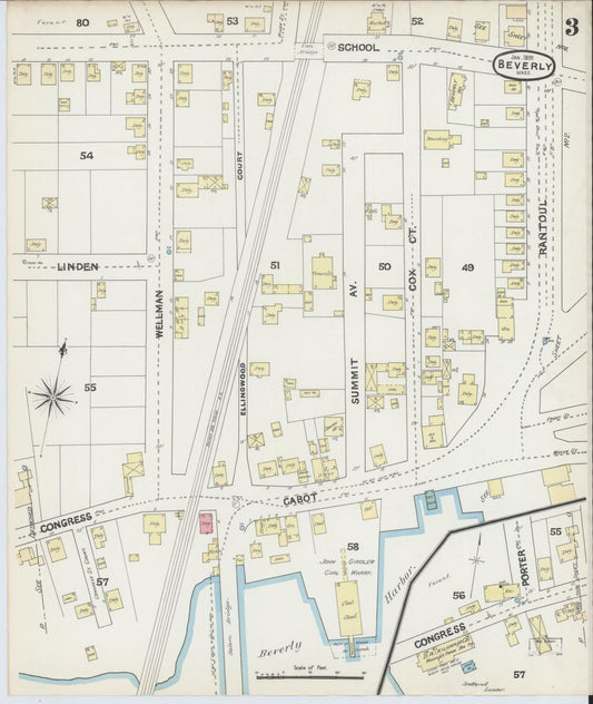 Sanborn Fire Insurance Map from Beverly, Essex County, Massachusetts (1891), Sheet #0003 - Historic Sanborn Fire Insurance Map Print, vintage old map wall art, antique decor, genealogy gift, Massachusetts Massachusetts map