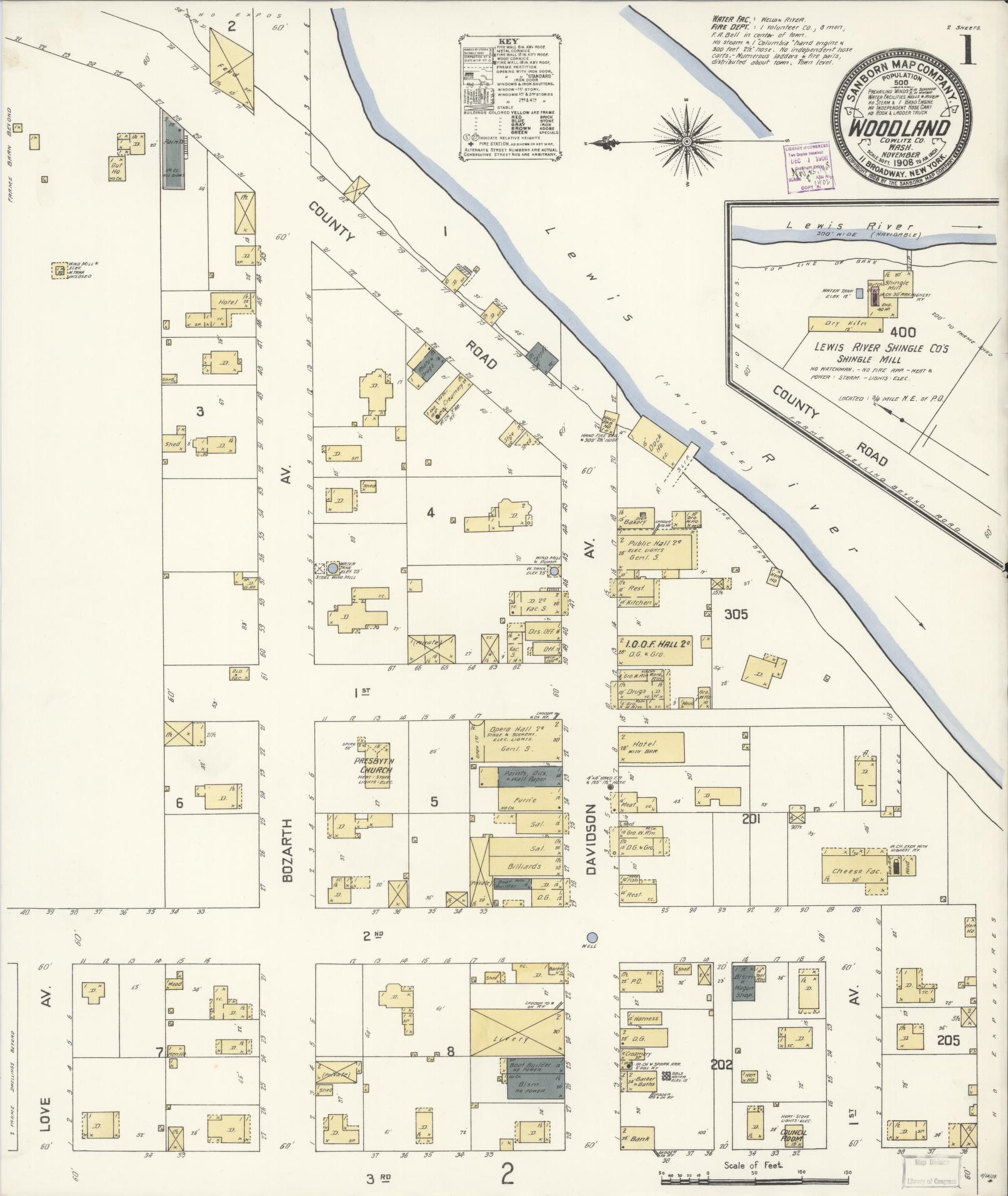 Sanborn Fire Insurance Map from Woodland, Cowlitz County, Washington (1908), Sheet #0001 - Complete Map Set gallery image, historic Sanborn map, vintage wall art, Washington Washington