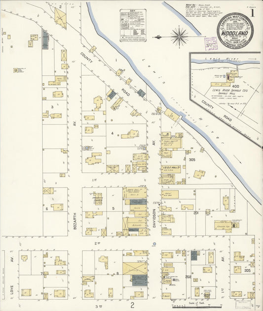 Sanborn Fire Insurance Map from Woodland, Cowlitz County, Washington (1908), Sheet #0001 - Complete Map Set gallery image, historic Sanborn map, vintage wall art, Washington Washington