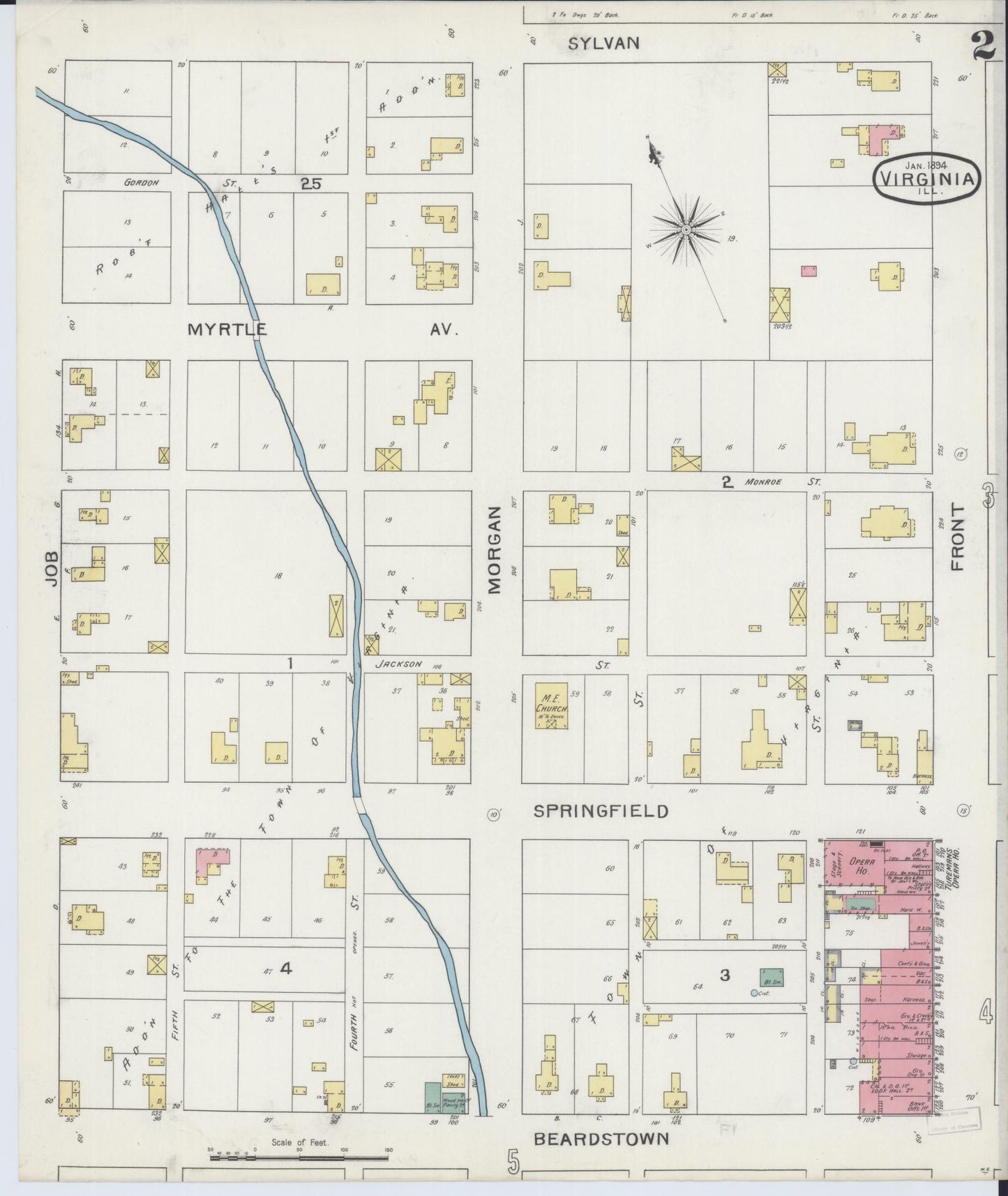 Sanborn Fire Insurance Map from Virginia, Cass County, Illinois (1894), Sheet #0002 - Complete Map Set gallery image, historic Sanborn map, vintage wall art, Virginia Virginia
