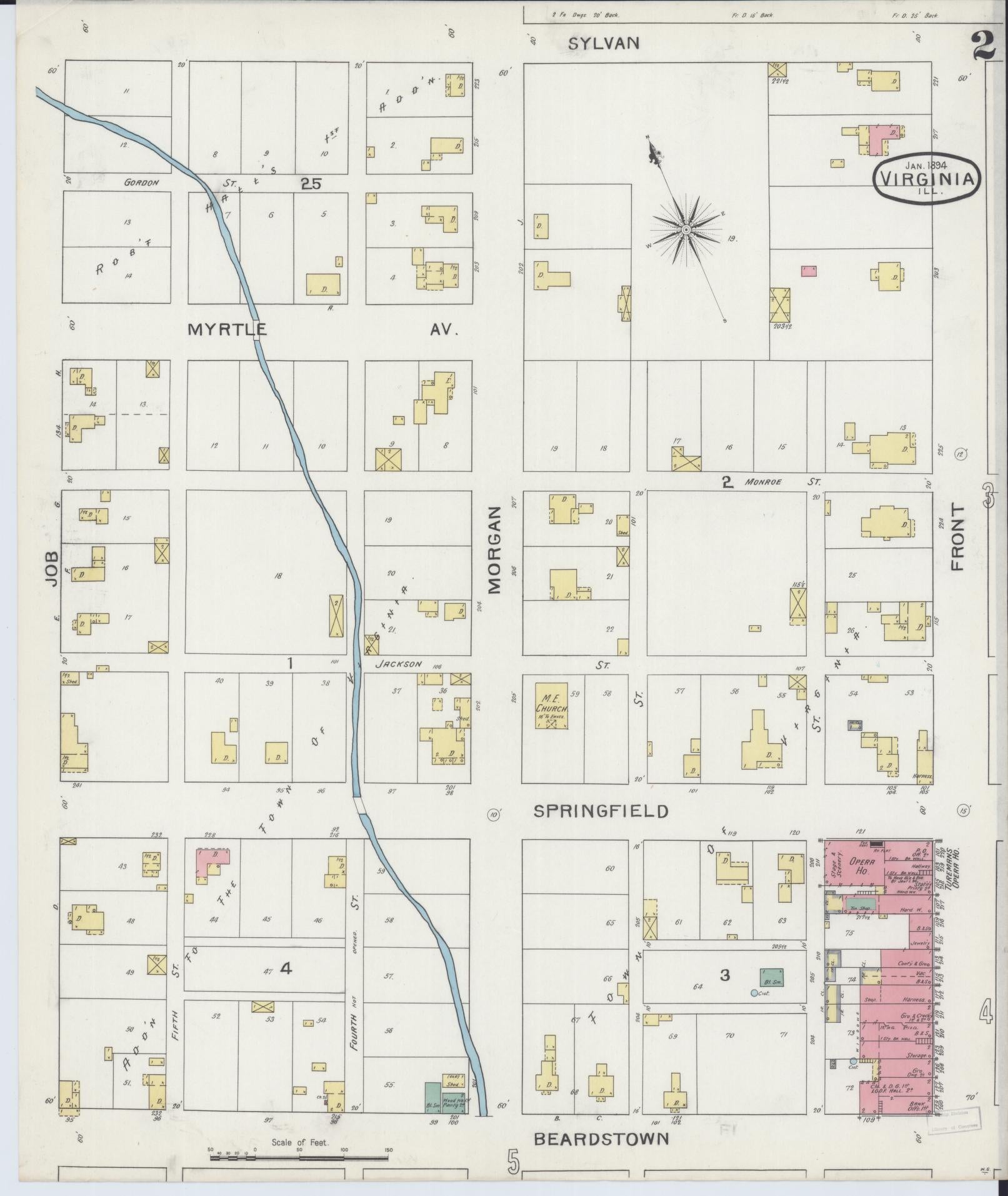 Sanborn Fire Insurance Map from Virginia, Cass County, Illinois (1894), Sheet #0002 - Complete Map Set gallery image, historic Sanborn map, vintage wall art, Virginia Virginia