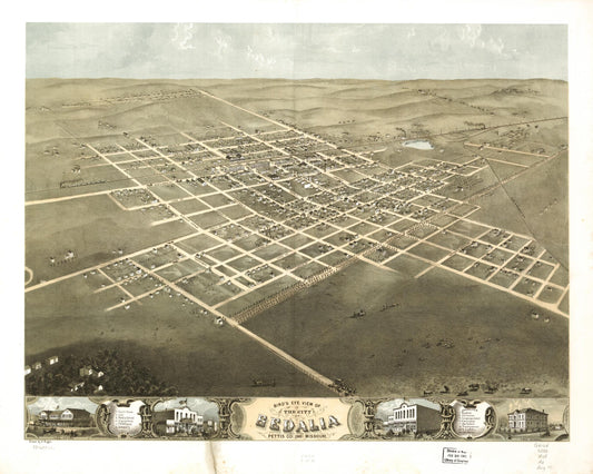 Bird's eye view of the city of Sedalia, Pettis Co., Missouri 1869. (1869) – Historic Bird’s-Eye View Panorama Print