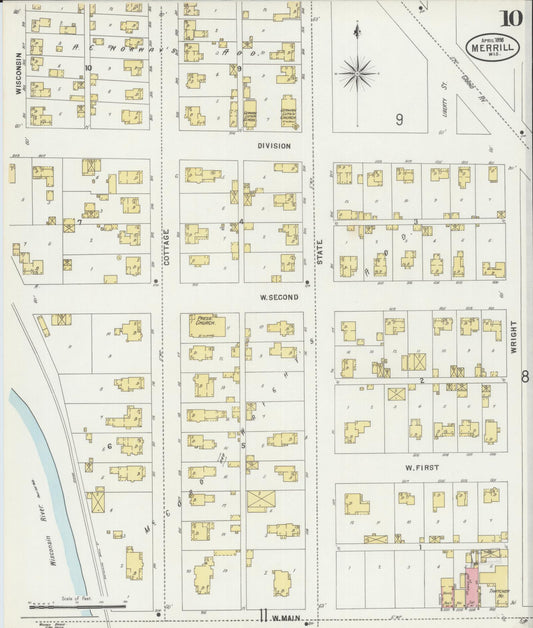 Sanborn Fire Insurance Map from Merrill, Lincoln County, Wisconsin (1898), Sheet #0010 - Historic Sanborn Fire Insurance Map Print, vintage old map wall art, antique decor, genealogy gift, Wisconsin Wisconsin map