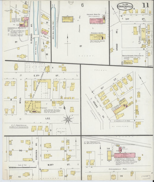 Sanborn Fire Insurance Map from Connersville, Fayette County, Indiana (1896), Sheet #0011 - Historic Sanborn Fire Insurance Map Print, vintage old map wall art, antique decor, genealogy gift, Indiana Indiana map