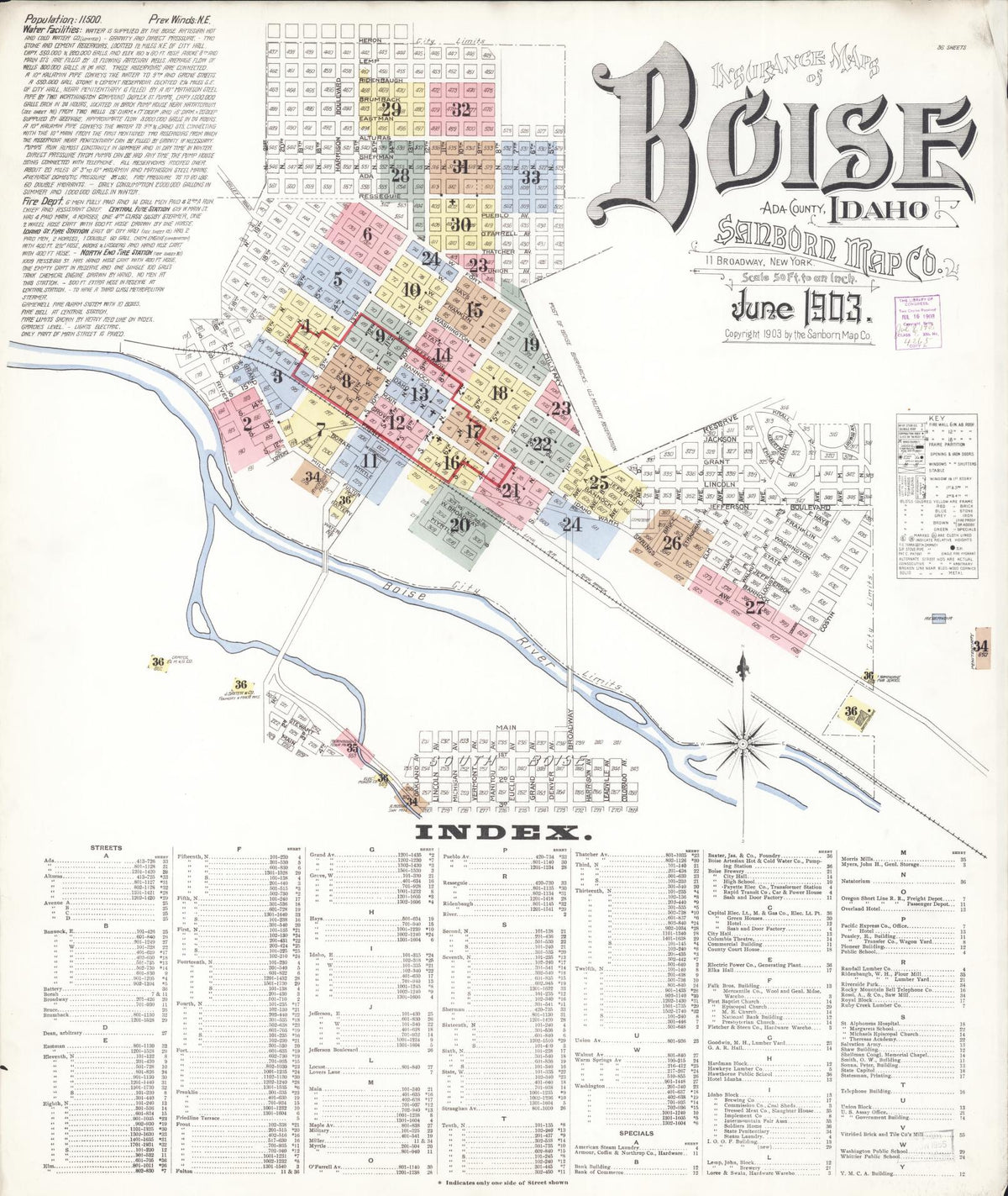 Sanborn Fire Insurance Map from Boise, Ada County, Idaho (1903), Sheet #0001 - Historic Sanborn Fire Insurance Map Print, vintage old map wall art, antique decor, genealogy gift, Idaho Idaho map