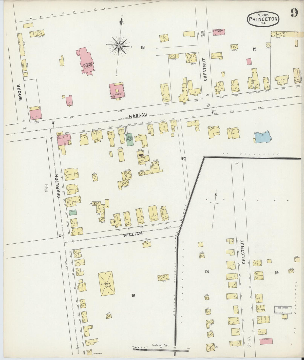 Sanborn Fire Insurance Map from Princeton, Mercer County, New Jersey (1895), Sheet #0009 - Complete Map Set gallery image, historic Sanborn map, vintage wall art, New Jersey New Jersey
