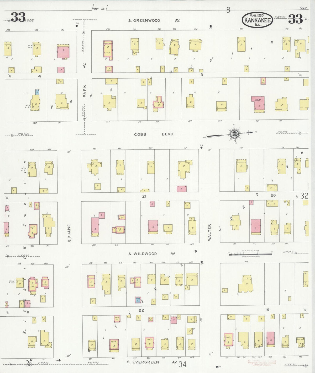 Sanborn Fire Insurance Map from Kankakee, Kankakee County, Illinois (1930), Sheet #0033 - Complete Map Set gallery image, historic Sanborn map, vintage wall art, Illinois Illinois