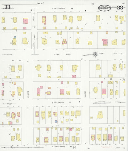 Sanborn Fire Insurance Map from Kankakee, Kankakee County, Illinois (1930), Sheet #0033 - Complete Map Set gallery image, historic Sanborn map, vintage wall art, Illinois Illinois