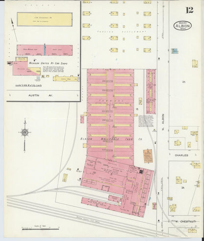 Sanborn Fire Insurance Map from Albion, Calhoun County, Michigan (1913), Sheet #0012 - Historic Sanborn Fire Insurance Map Print, vintage old map wall art, antique decor, genealogy gift, Michigan Michigan map