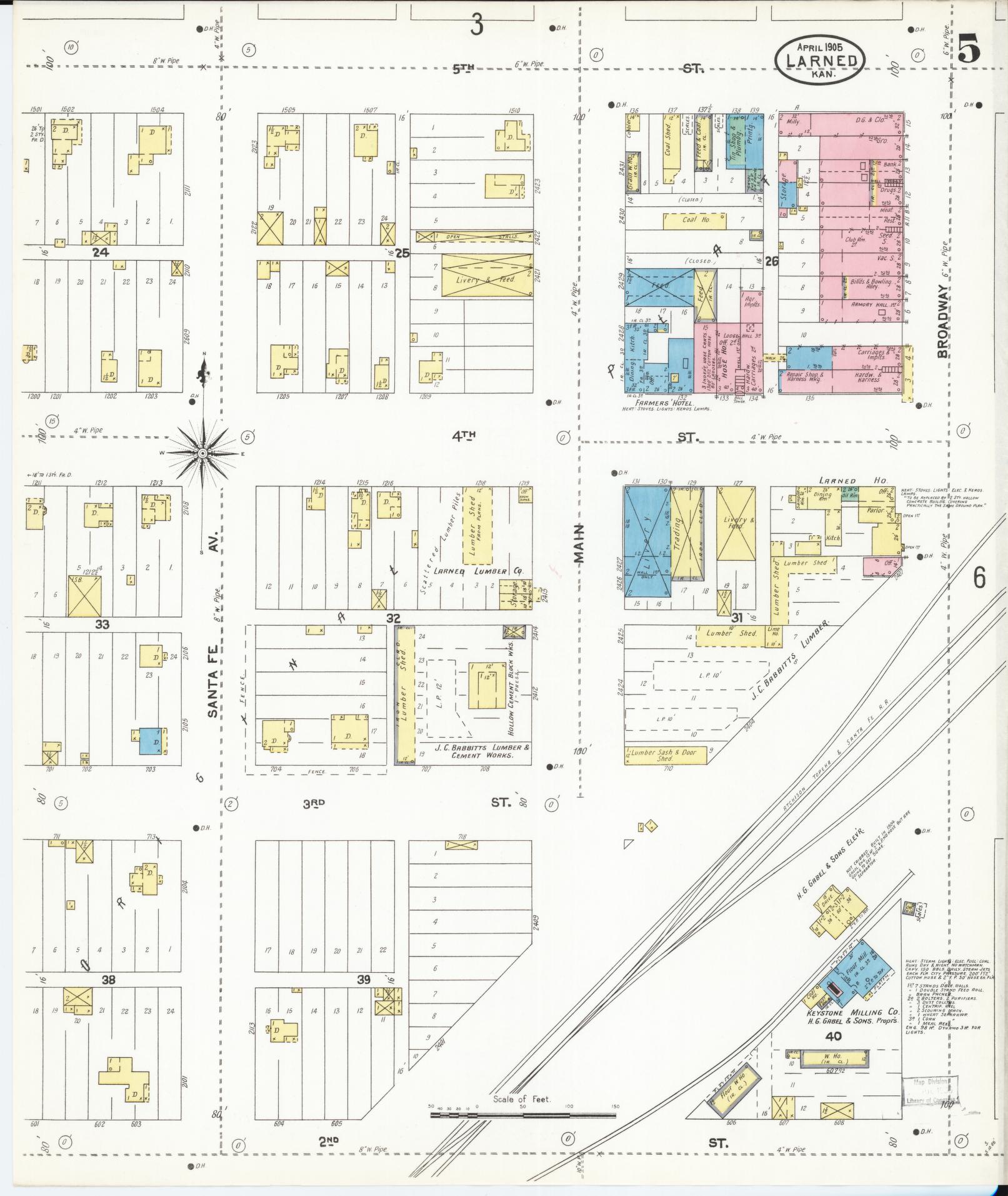 Sanborn Fire Insurance Map from Larned, Pawnee County, Kansas (1905), Sheet #0005 - Complete Map Set gallery image, historic Sanborn map, vintage wall art, Kansas Kansas