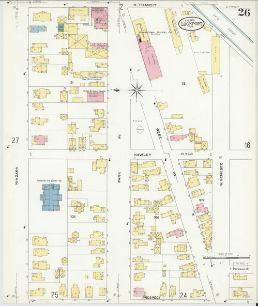 Sanborn Fire Insurance Map from Lockport, Niagara County, New York (1909), Sheet #0026 - Historic Sanborn Fire Insurance Map Print, vintage old map wall art, antique decor, genealogy gift, New York New York map