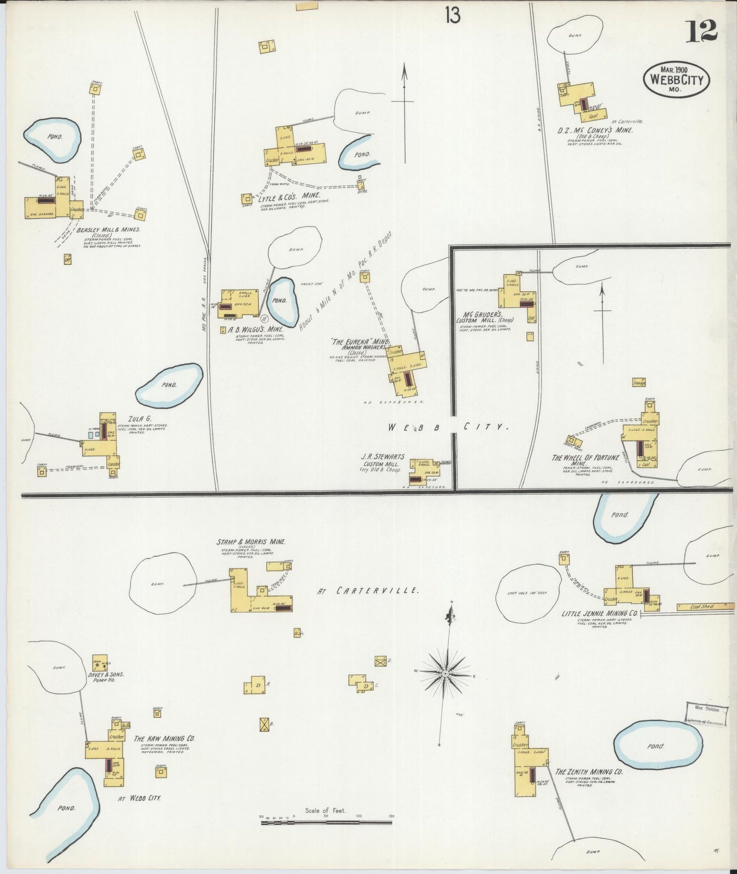 Sanborn Fire Insurance Map from Webb City, Jasper County, Missouri (1900), Sheet #0012 - Complete Map Set gallery image, historic Sanborn map, vintage wall art, Missouri Missouri