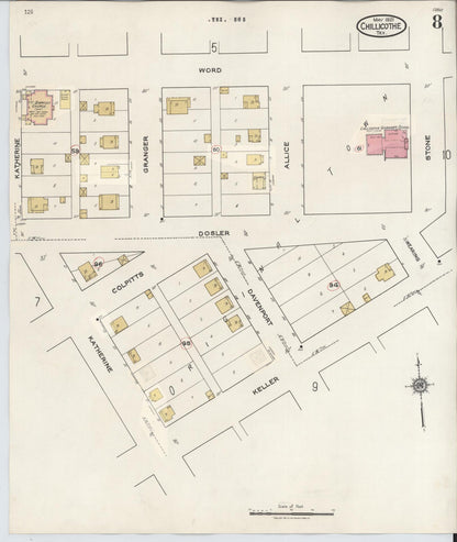 Sanborn Fire Insurance Map from Chillicothe, Hardeman County, Texas (1941), Sheet #0008 - Historic Sanborn Fire Insurance Map Print, vintage old map wall art, antique decor, genealogy gift, Texas Texas map