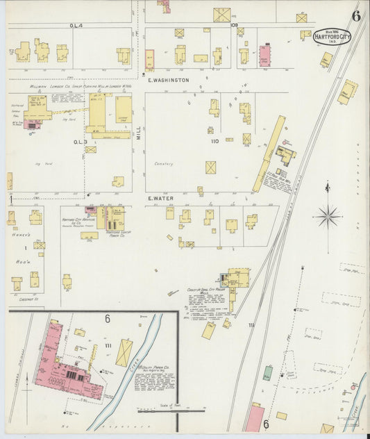 Sanborn Fire Insurance Map from Hartford City, Blackford County, Indiana (1896), Sheet #0006 - Historic Sanborn Fire Insurance Map Print, vintage old map wall art, antique decor, genealogy gift, Indiana Indiana map