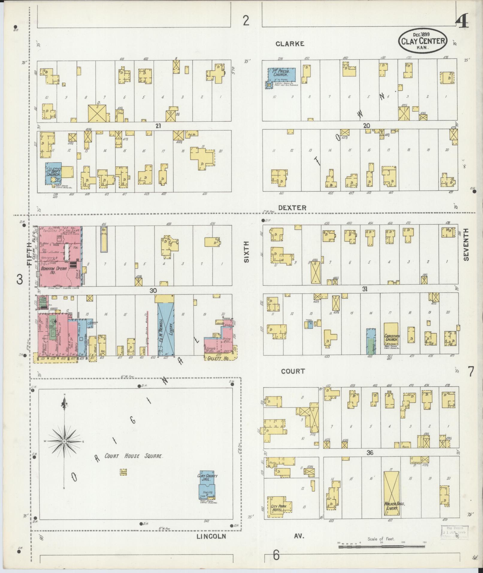Sanborn Fire Insurance Map from Clay Center, Clay County, Kansas (1899), Sheet #0004 - Complete Map Set gallery image, historic Sanborn map, vintage wall art, Kansas Kansas