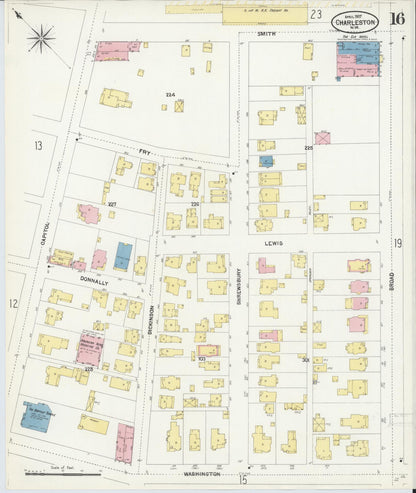 Sanborn Fire Insurance Map from Charleston, Kanawha County, West Virginia (1907), Sheet #0016 - Complete Map Set gallery image, historic Sanborn map, vintage wall art, West Virginia West Virginia