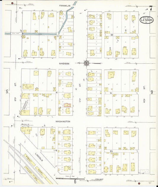 Sanborn Fire Insurance Map from Le Mars, Plymouth County, Iowa (1913), Sheet #0007 - Historic Sanborn Fire Insurance Map Print, vintage old map wall art