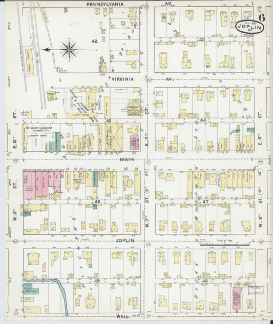 Sanborn Fire Insurance Map from Joplin, Jasper County, Missouri (1891), Sheet #0006 - Historic Sanborn Fire Insurance Map Print, vintage old map wall art, antique decor, genealogy gift, Missouri Missouri map
