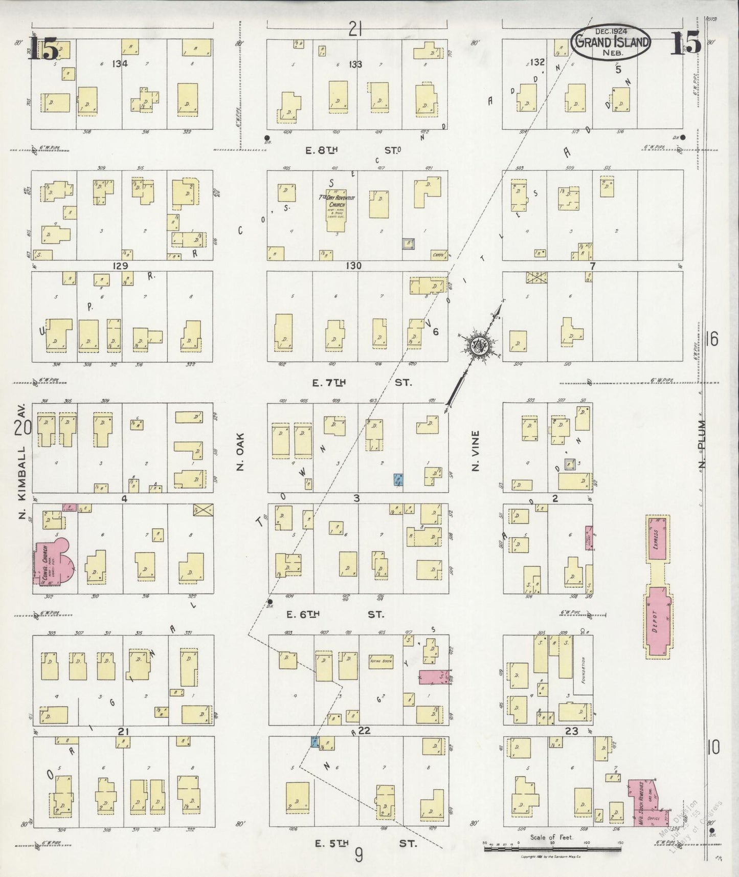 Sanborn Fire Insurance Map from Grand Island, Hall County, Nebraska (1924), Sheet #0015 - Historic Sanborn Fire Insurance Map Print, vintage old map wall art, antique decor, genealogy gift, Nebraska Nebraska map
