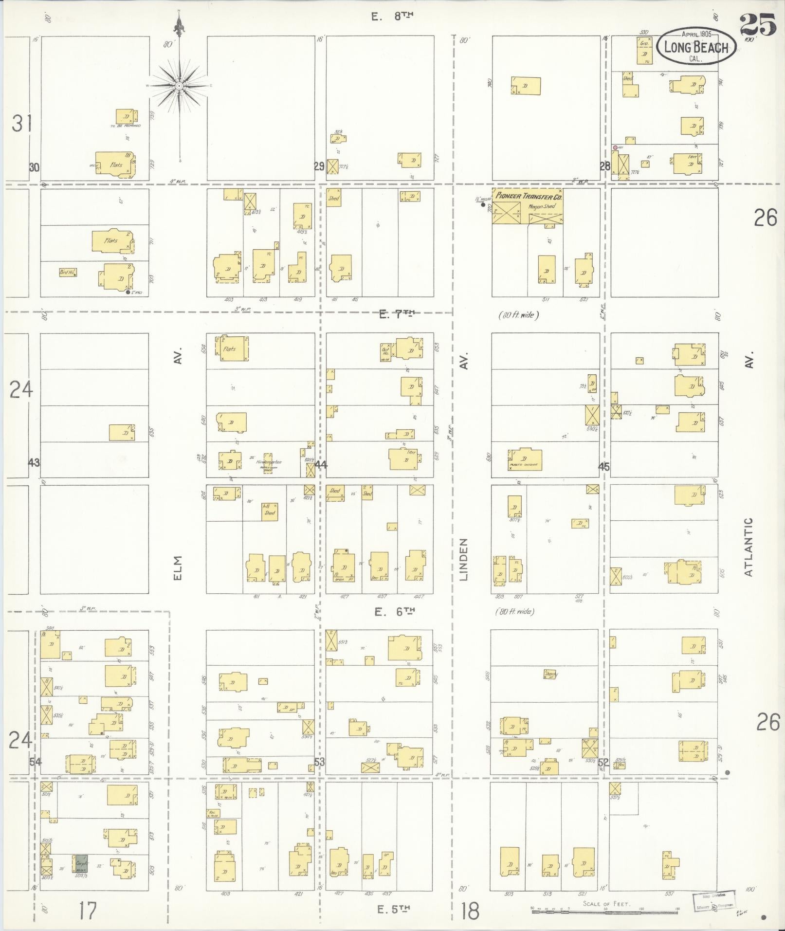 Sanborn Fire Insurance Map from Long Beach, Los Angeles County, California (1905), Sheet #0025 - Historic Sanborn Fire Insurance Map Print, vintage old map wall art, antique decor, genealogy gift, California California map