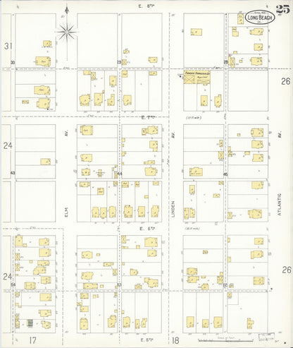 Sanborn Fire Insurance Map from Long Beach, Los Angeles County, California (1905), Sheet #0025 - Historic Sanborn Fire Insurance Map Print, vintage old map wall art, antique decor, genealogy gift, California California map