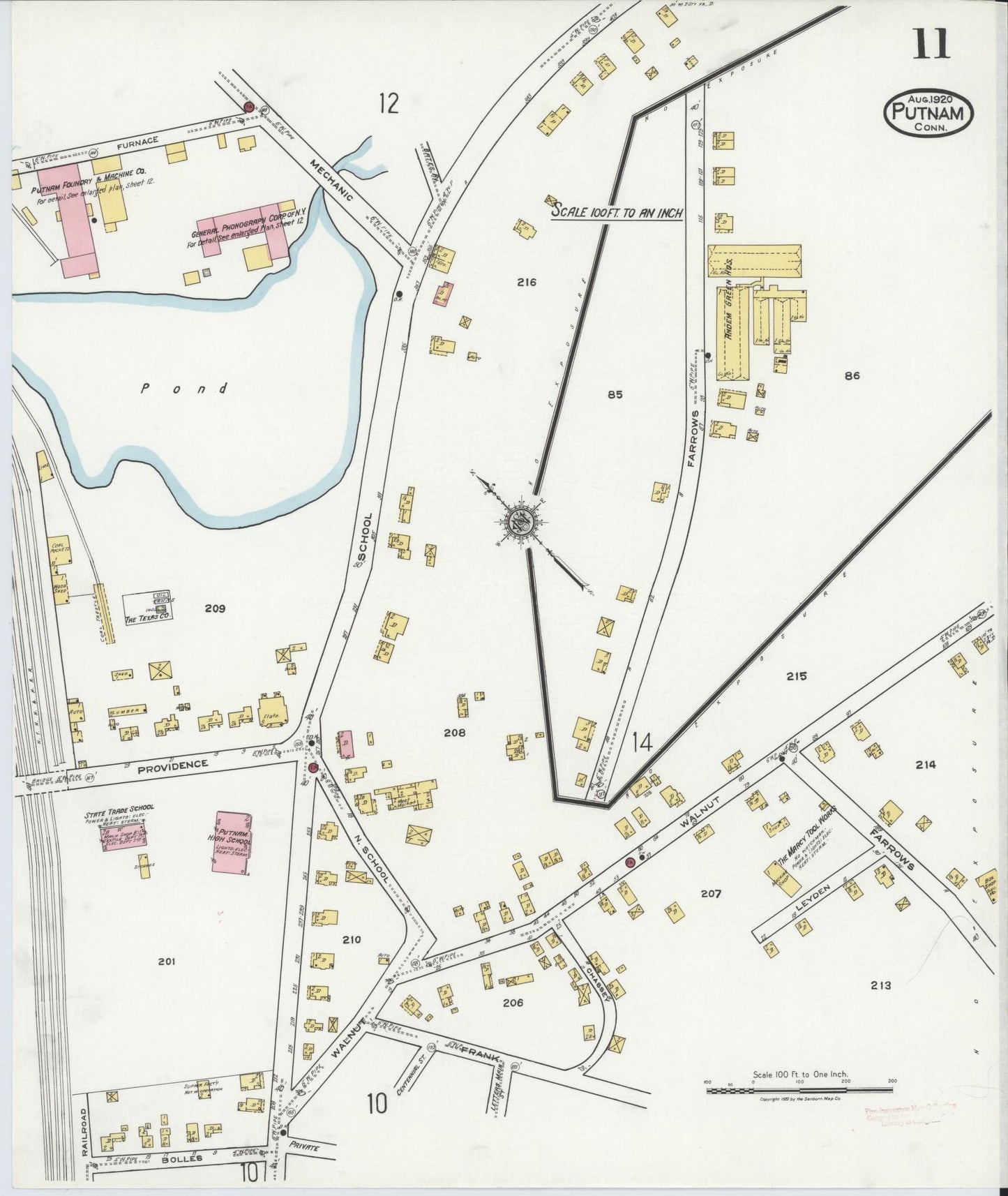 Sanborn Fire Insurance Map from Putnam, Windham County, Connecticut (1920), Sheet #0011 - Complete Map Set gallery image, historic Sanborn map, vintage wall art, Connecticut Connecticut