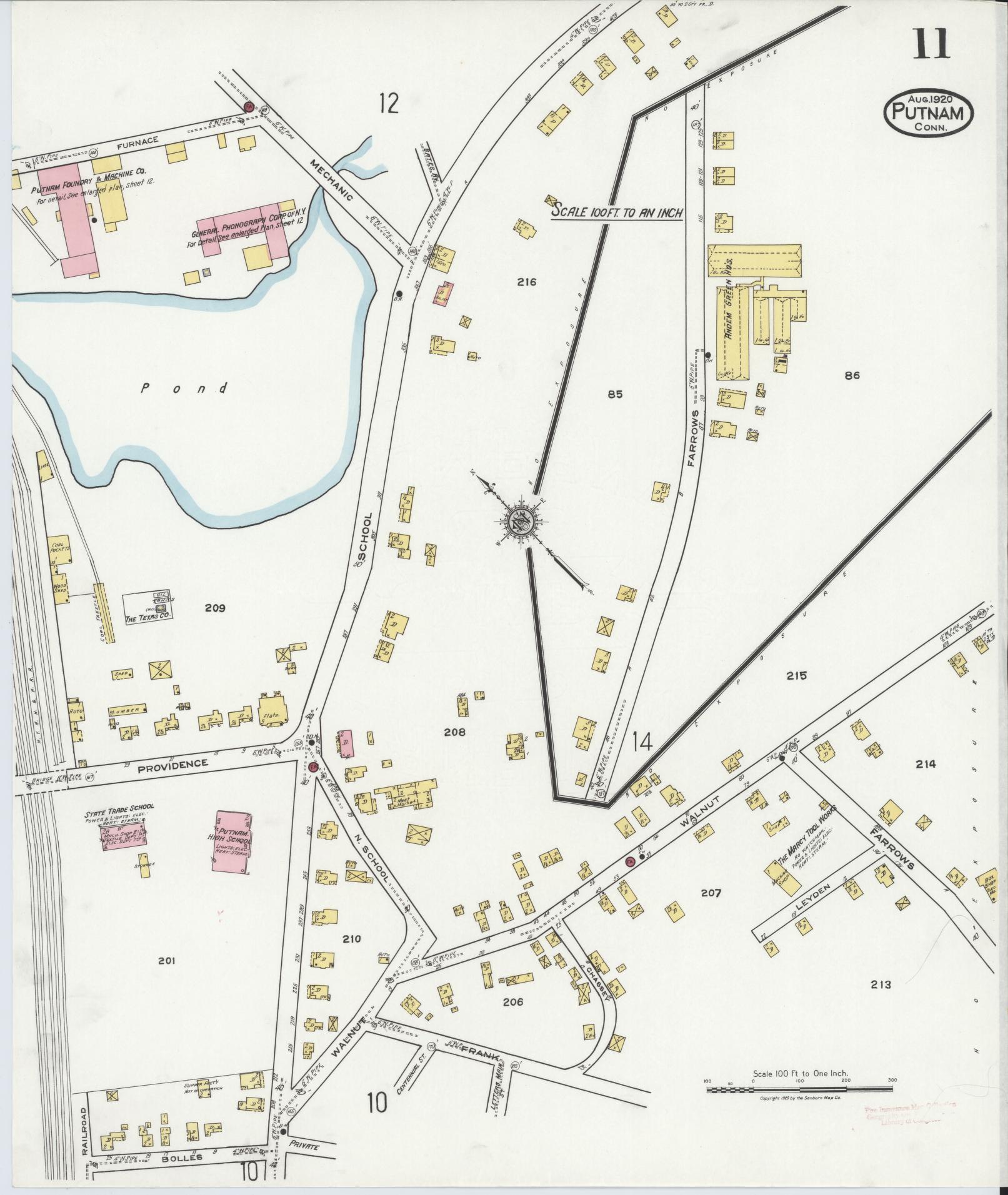 Sanborn Fire Insurance Map from Putnam, Windham County, Connecticut (1920), Sheet #0011 - Complete Map Set gallery image, historic Sanborn map, vintage wall art, Connecticut Connecticut