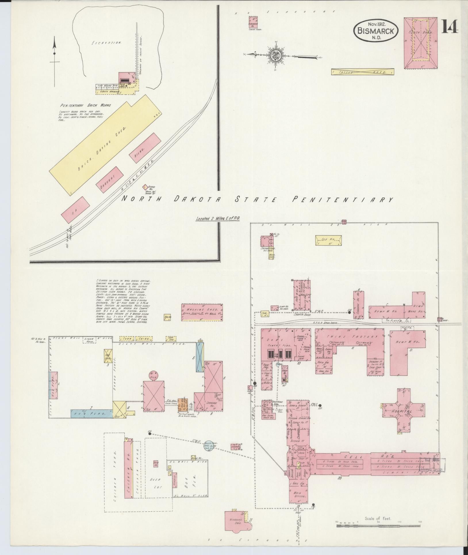 Sanborn Fire Insurance Map from Bismarck, Burleigh County, North Dakota (1912), Sheet #0014 - Historic Sanborn Fire Insurance Map Print, vintage old map wall art, antique decor, genealogy gift, North Dakota North Dakota map