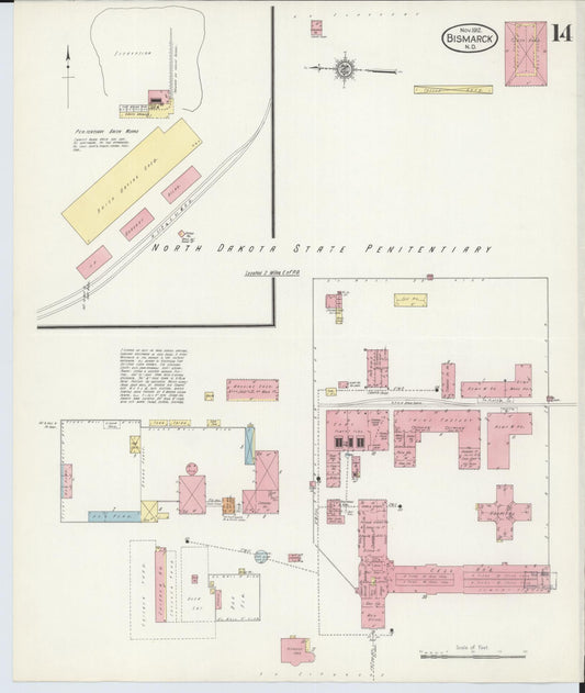 Sanborn Fire Insurance Map from Bismarck, Burleigh County, North Dakota (1912), Sheet #0014 - Historic Sanborn Fire Insurance Map Print, vintage old map wall art, antique decor, genealogy gift, North Dakota North Dakota map