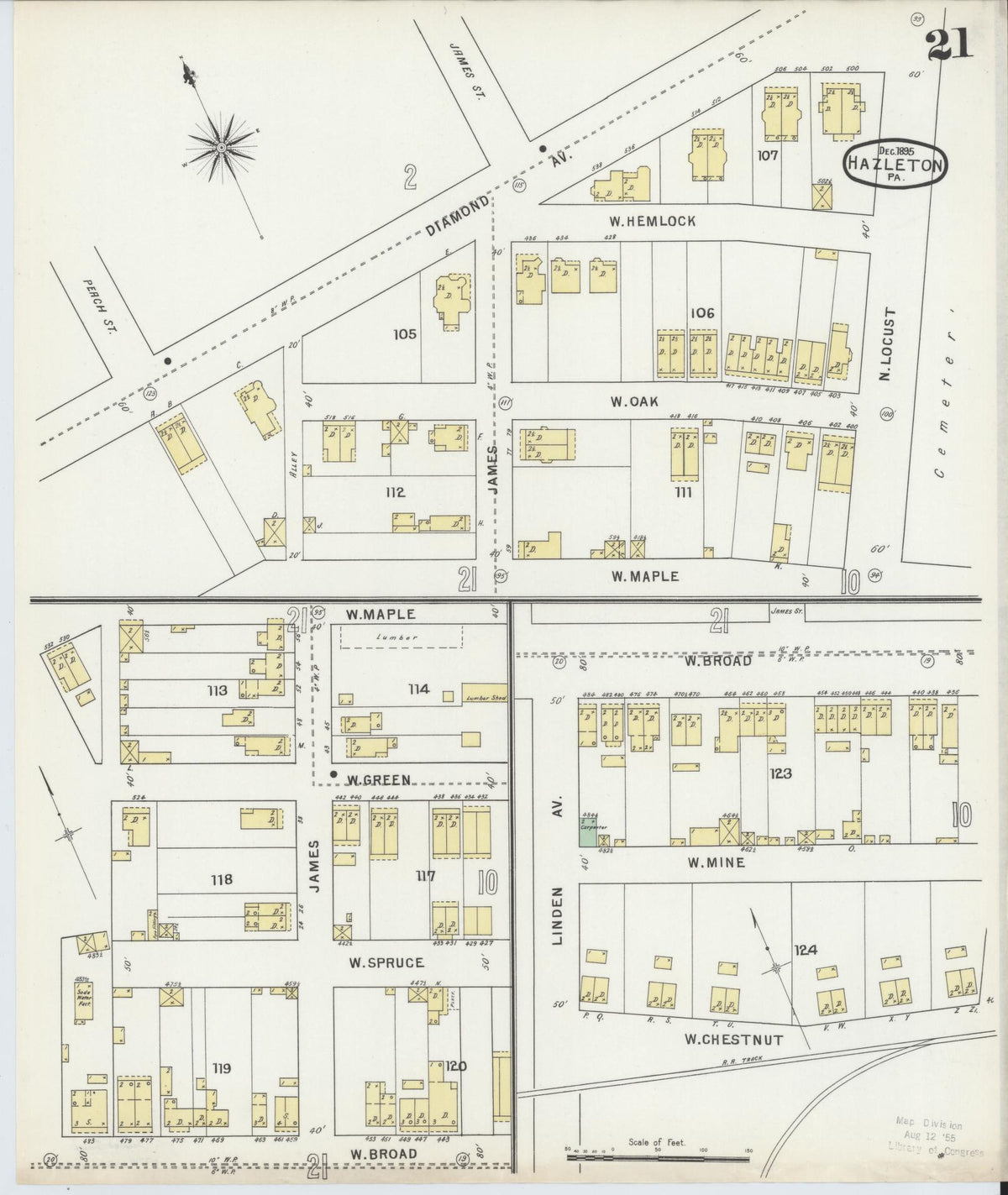 Sanborn Fire Insurance Map from Hazleton, Luzerne County, Pennsylvania (1895), Sheet #0021 - Historic Sanborn Fire Insurance Map Print, vintage old map wall art, antique decor, genealogy gift, Pennsylvania Pennsylvania map