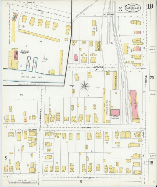 Sanborn Fire Insurance Map from Glens Falls, Warren County, New York (1901), Sheet #0019 - Historic Sanborn Fire Insurance Map Print, vintage old map wall art, antique decor, genealogy gift, New York New York map
